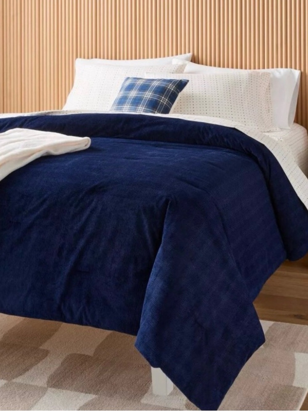 Room Essentials Navy Blue Corduroy Plaid Quilted
Microfiber Comforter
